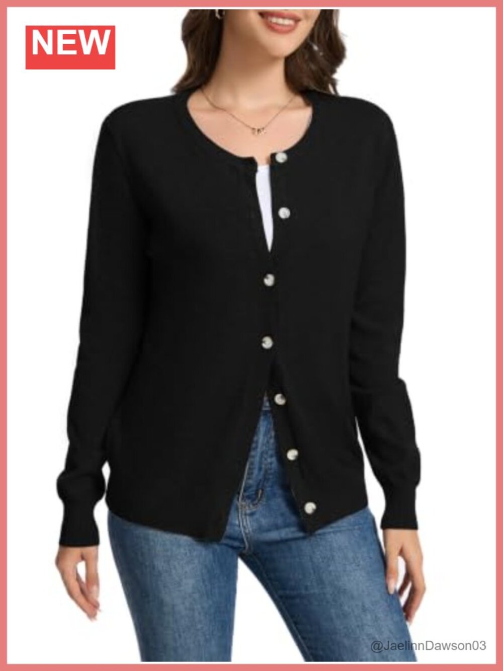 Button Down Cardigan Sweater Soft Knit Crew Neck Long Sleeve Fall Layering
